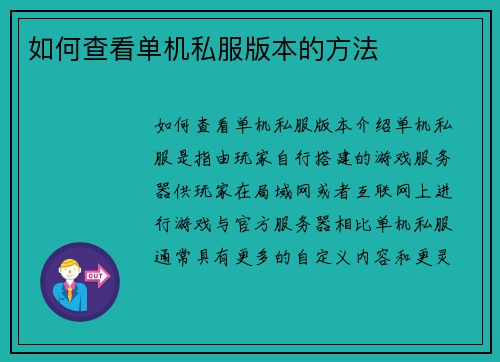 如何查看单机私服版本的方法